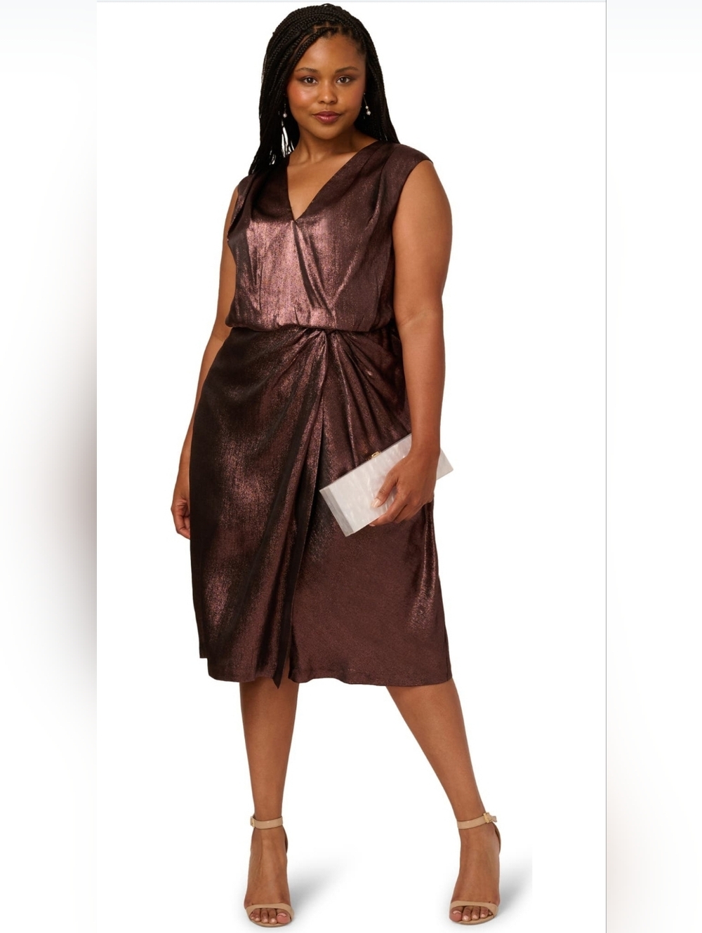 Adrianna Papell Metallic Bronze Evening Dress